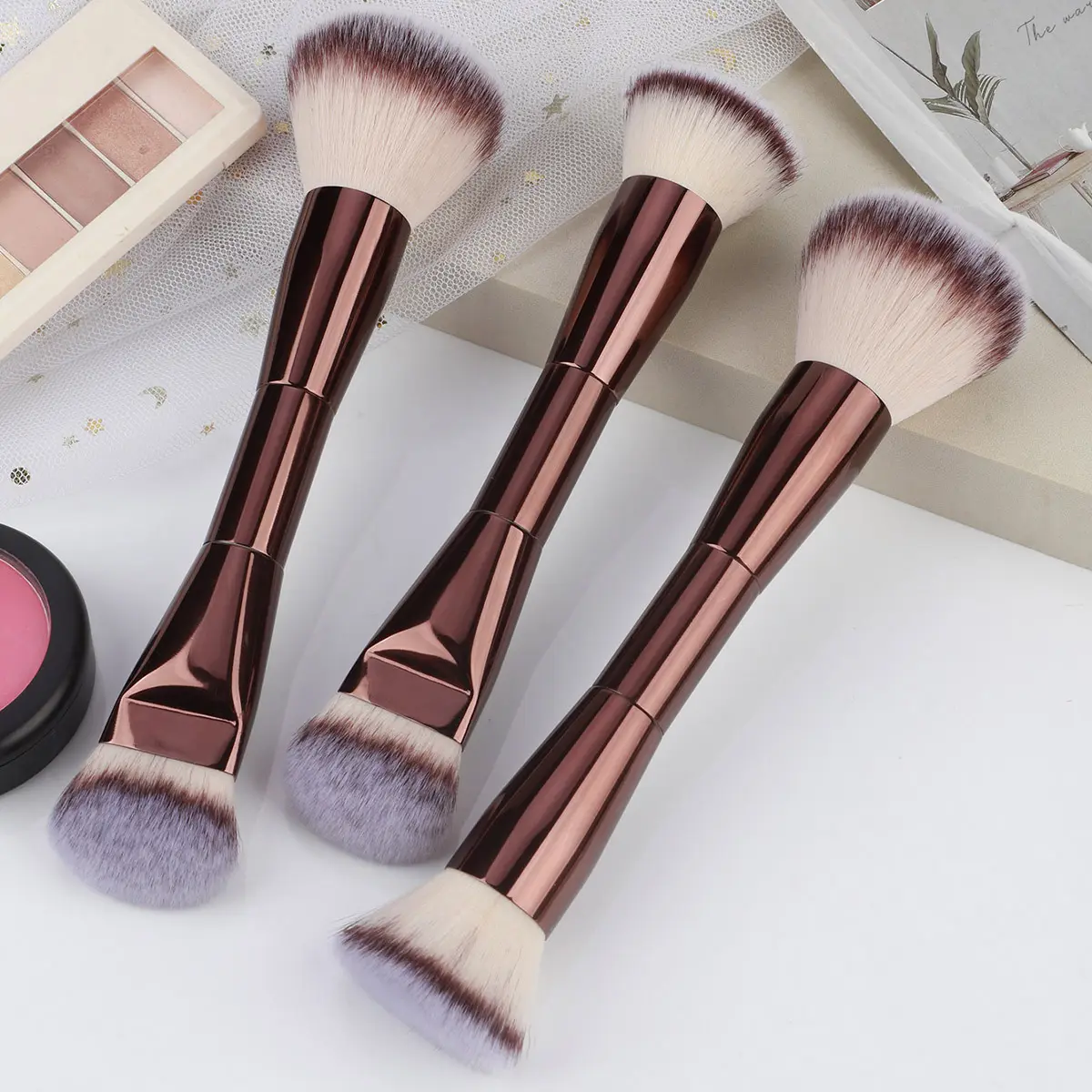 Low MOQ Customized Double Ended Large Flat Kabuki Premium Synthetic Dual-ended Fluffy Face Foundation Brush 