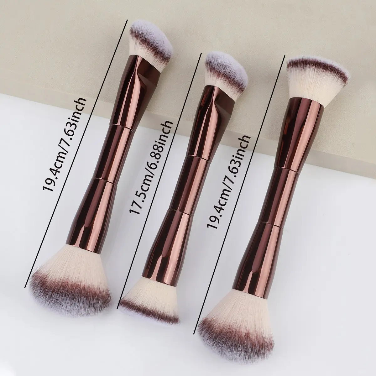 Low MOQ Customized Double Ended Large Flat Kabuki Premium Synthetic Dual-ended Fluffy Face Foundation Brush 