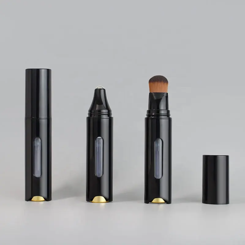 Black Roll on Plastic Perfume 15ml Airless Bottle Hair Dye Fragrance Foundation Concealer Click Pen Tube with Brush