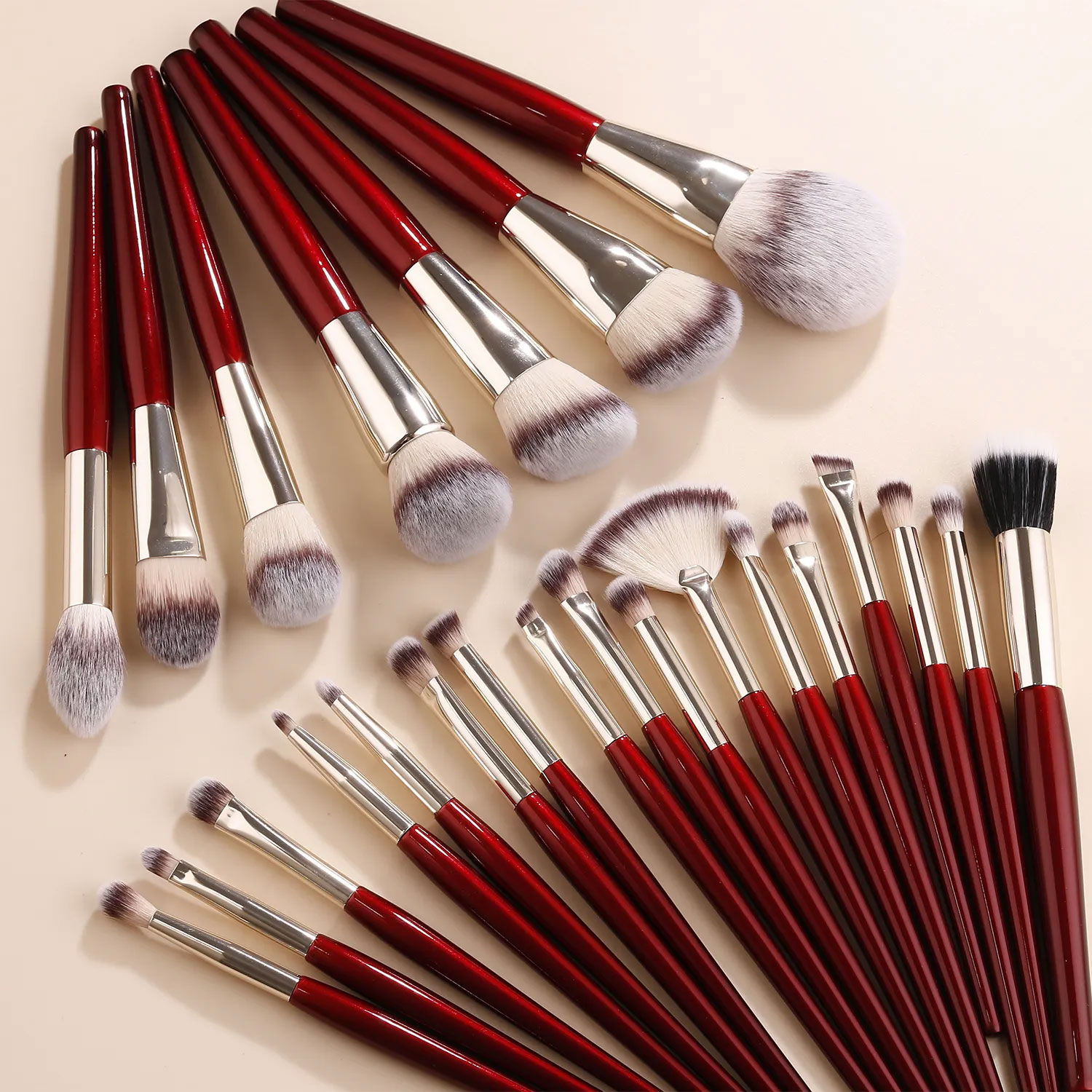24pcs Professional High Quality Synthetic Nylon Fiber Flat Makeup Brushes Travel-friendly Handles for Face