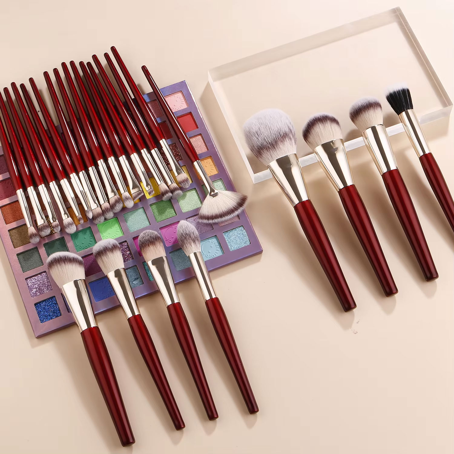 24pcs Professional High Quality Synthetic Nylon Fiber Flat Makeup Brushes Travel-friendly Handles for Face