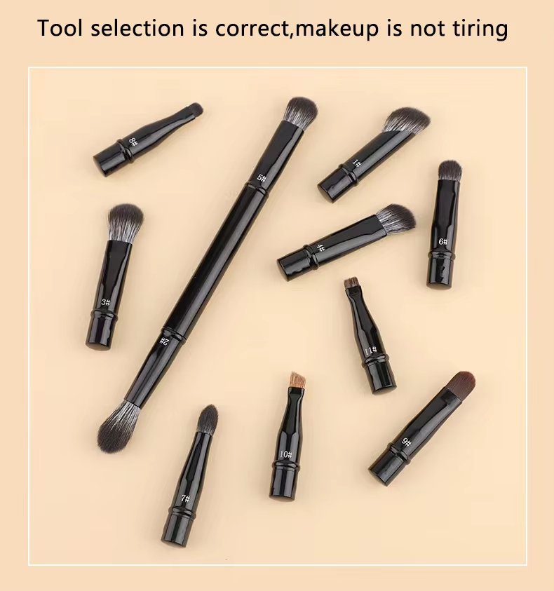 Dual-Ended Blending Blush Angled Stipple Eye Shadow Crease Concealer Brush Set Double-Sided Makeup Eyebrow Pencil