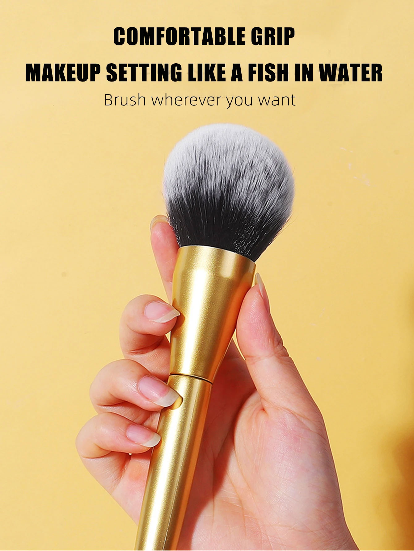 New Single Large Electroplated plastic handle Loose Powder Brush Gold Fluffy Soft Blending Makeup Brush Makeup
