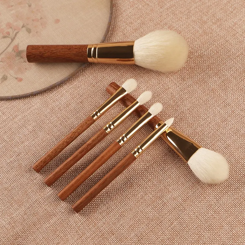 Luxury Wood Handle Cosmetic Brush Set 6pcs White Goat Hair Makeup Brush Set
