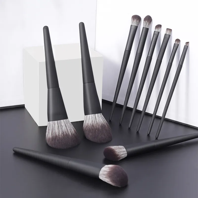 Makeup Brushes Luxury Vegan Cruelty Free 10pcs Black Classic Private Label Logo Makeup Brush Set with Bag High Quality