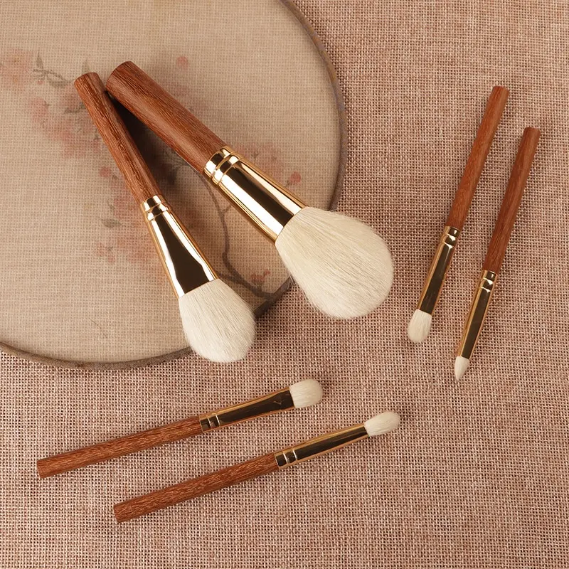 Luxury Wood Handle Cosmetic Brush Set 6pcs White Goat Hair Makeup Brush Set