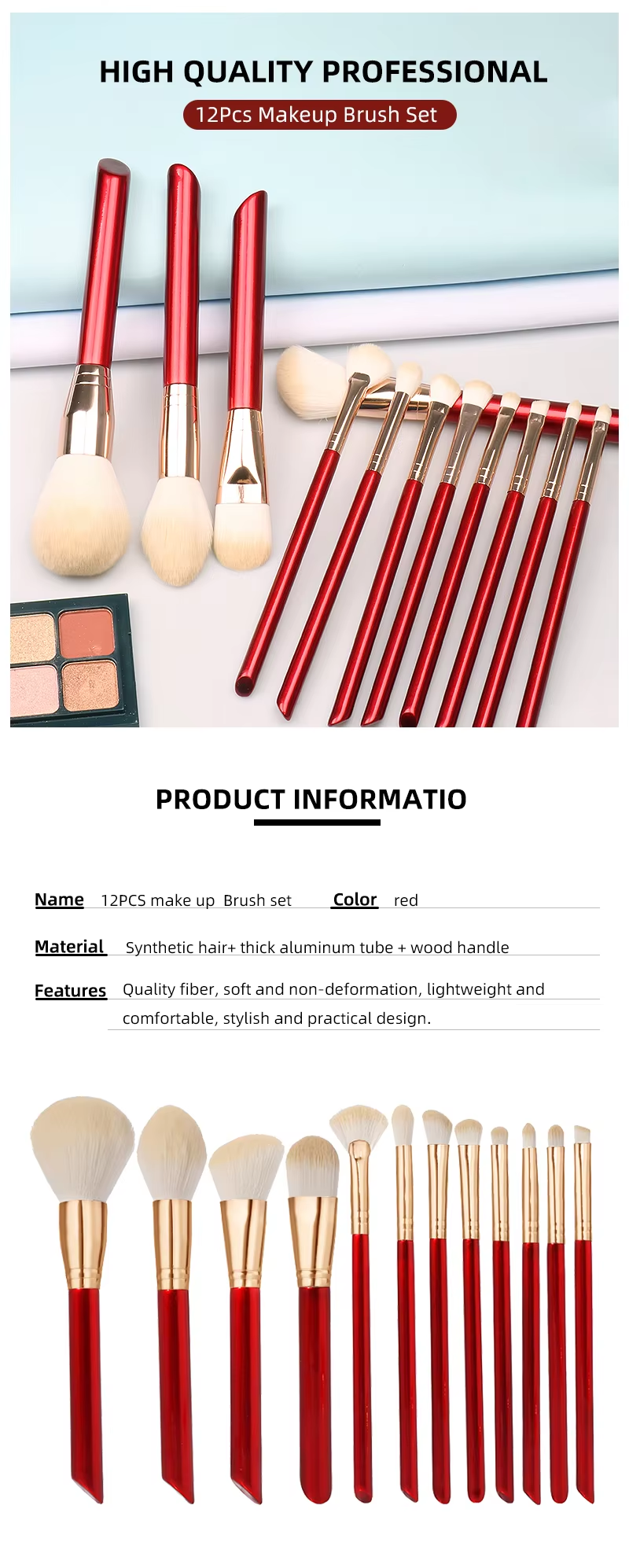 11 Pcs Christmas Red High Quality Synthetic Hair Makeup Brush Custom logo Wooden Makeup Brush Set for Women