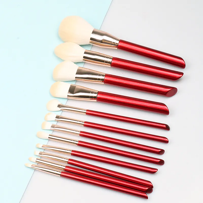 11 Pcs Christmas Red High Quality Synthetic Hair Makeup Brush Custom logo Wooden Makeup Brush Set for Women