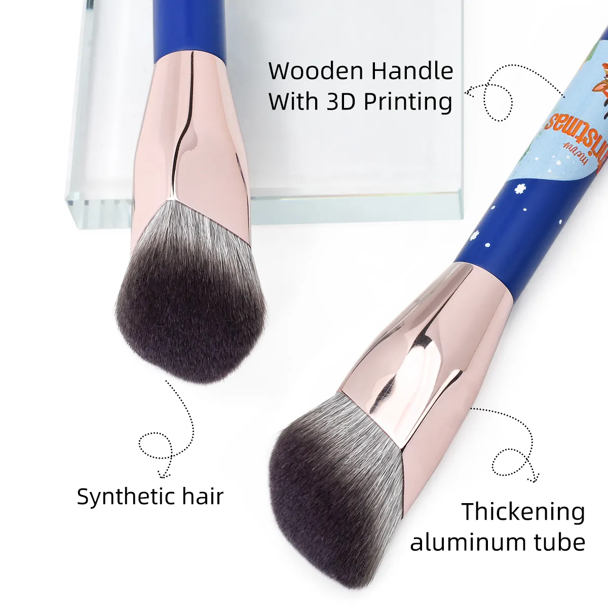 Single Diamond Design 3D Printing Angled Makeup Foundation Brush Fluffy Soft Synthetic Plastic Handle Liquid Foundation 