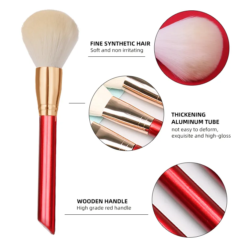 11 Pcs Christmas Red High Quality Synthetic Hair Makeup Brush Custom logo Wooden Makeup Brush Set for Women