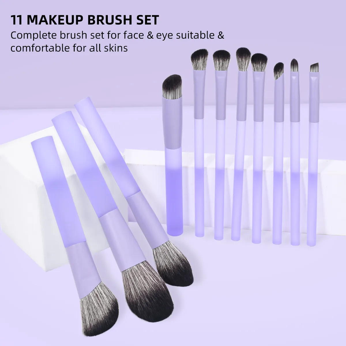 Hot sale 11 Pcs Purple Handle Beauty Makeup Brush Set Acrylic Transparent Custom Logo Cosmetics Make up Brush Kit