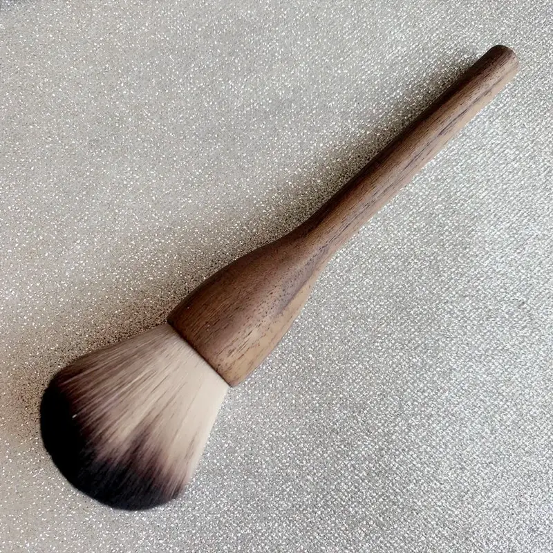 Solid Wood Walnut Large Retro Loose Powder Brush Makeup Brush Set Vegan Wood Handle Custom Cosmetics Brush