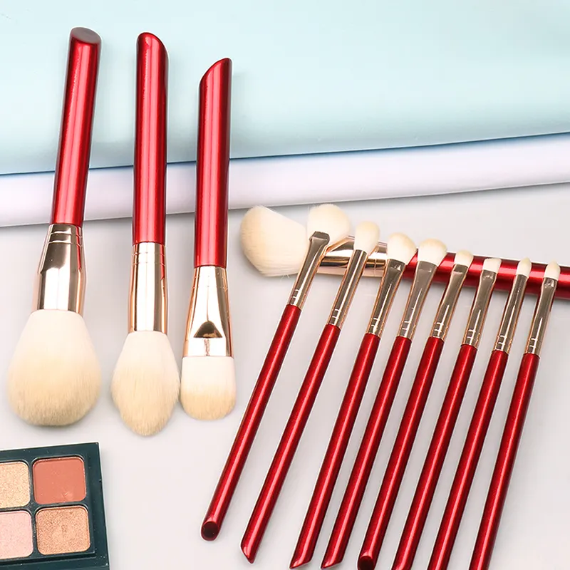 11 Pcs Christmas Red High Quality Synthetic Hair Makeup Brush Custom logo Wooden Makeup Brush Set for Women