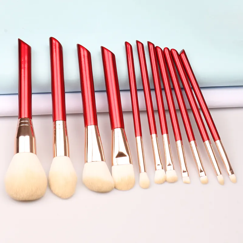 11 Pcs Christmas Red High Quality Synthetic Hair Makeup Brush Custom logo Wooden Makeup Brush Set for Women
