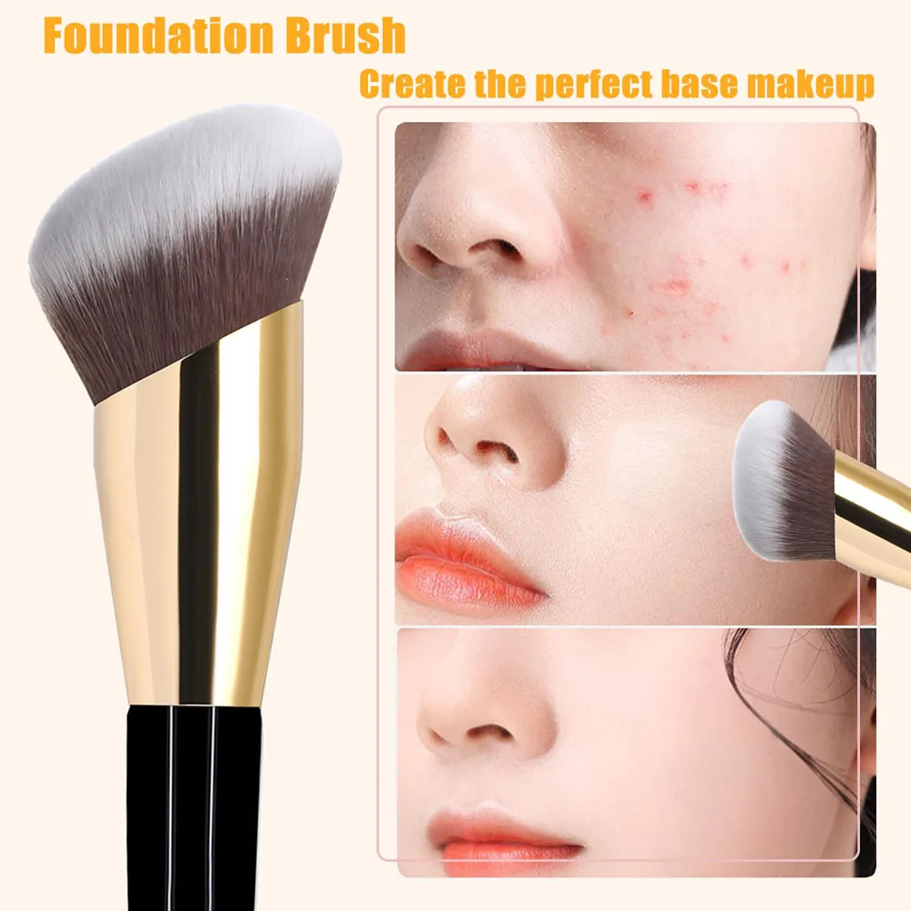 Foundation Brush Soft Dense Synthetic Bristles Angled Blending Buffing Brush for Liquid Cream Contour Bronzer Fou