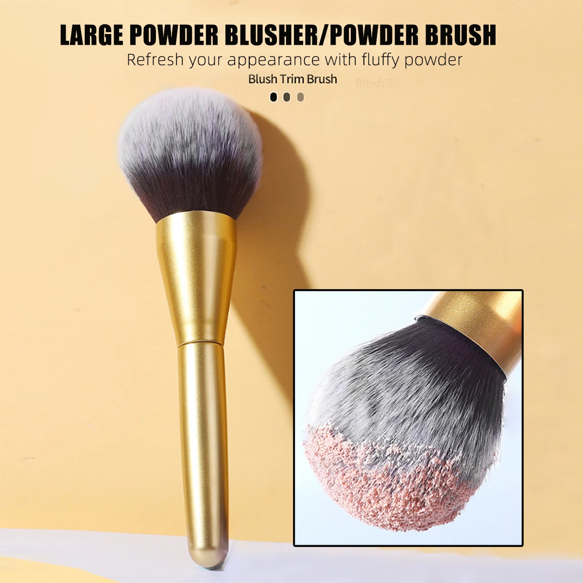 New Single Large Electroplated plastic handle Loose Powder Brush Gold Fluffy Soft Blending Makeup Brush Makeup