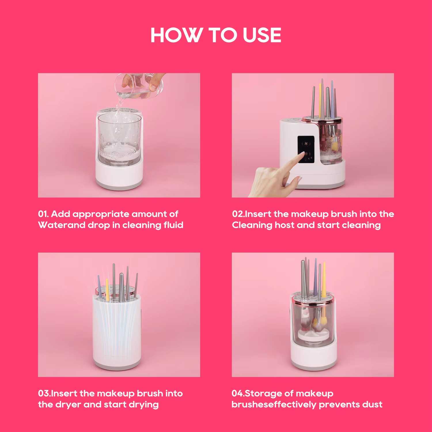 USB Electric Automatic Cosmetic Brushes Washer and Dryer Makeup Brush Cleaner with Labeling Wet and Dry Makeup Tool