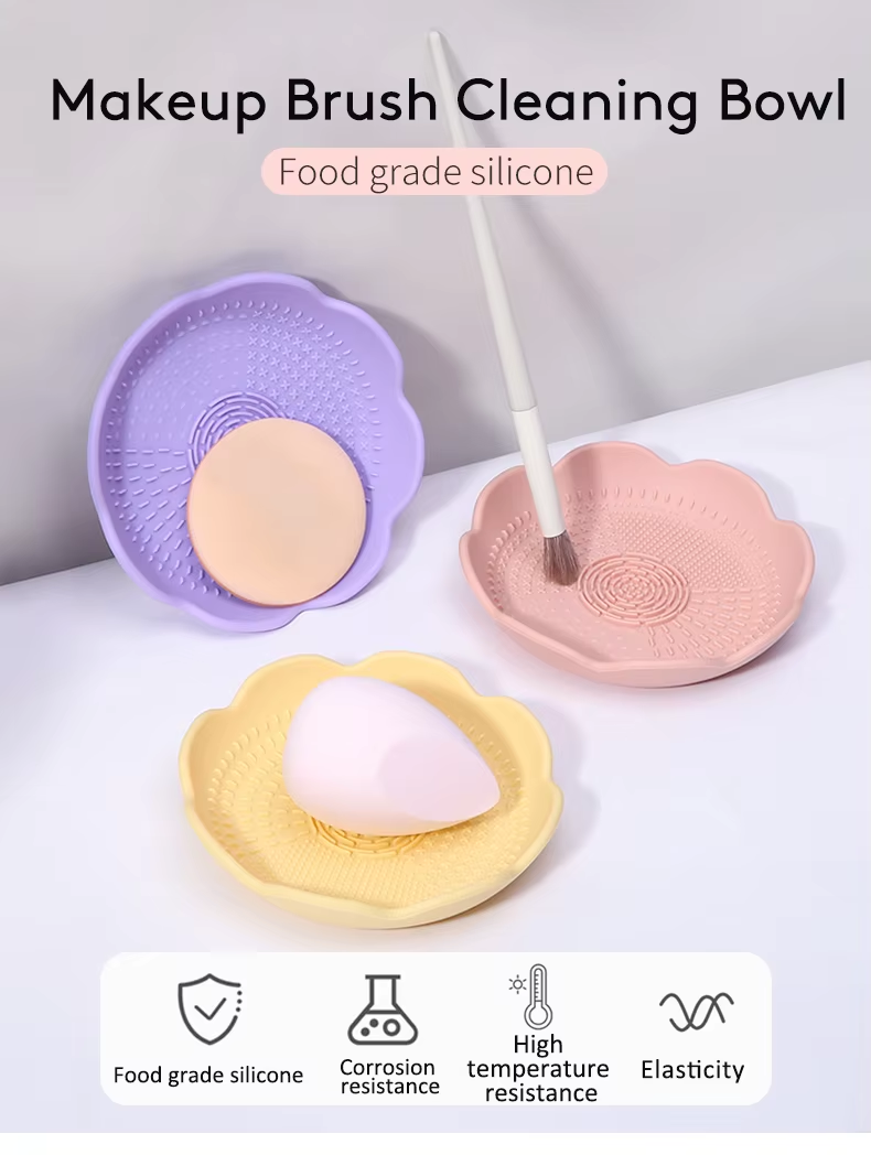 Facial Use Cleaning Pad Flower Shape Makeup Cleaner Bowl Scrubber Silicone Makeup Cleaning Pad Silicone Makeup Cleaner