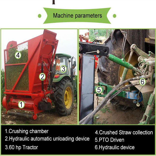 Tractor Matched Straw Recycling Machine For Corn Hay Harvester Machine Silage Forage Chopper With Storage Bin