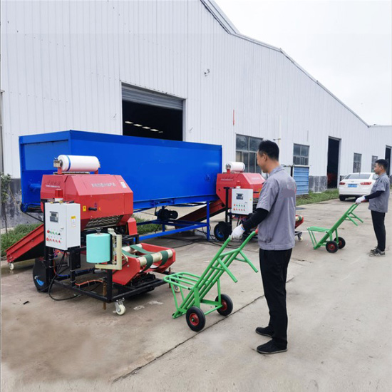 Wheat straw baling and wrapping machine