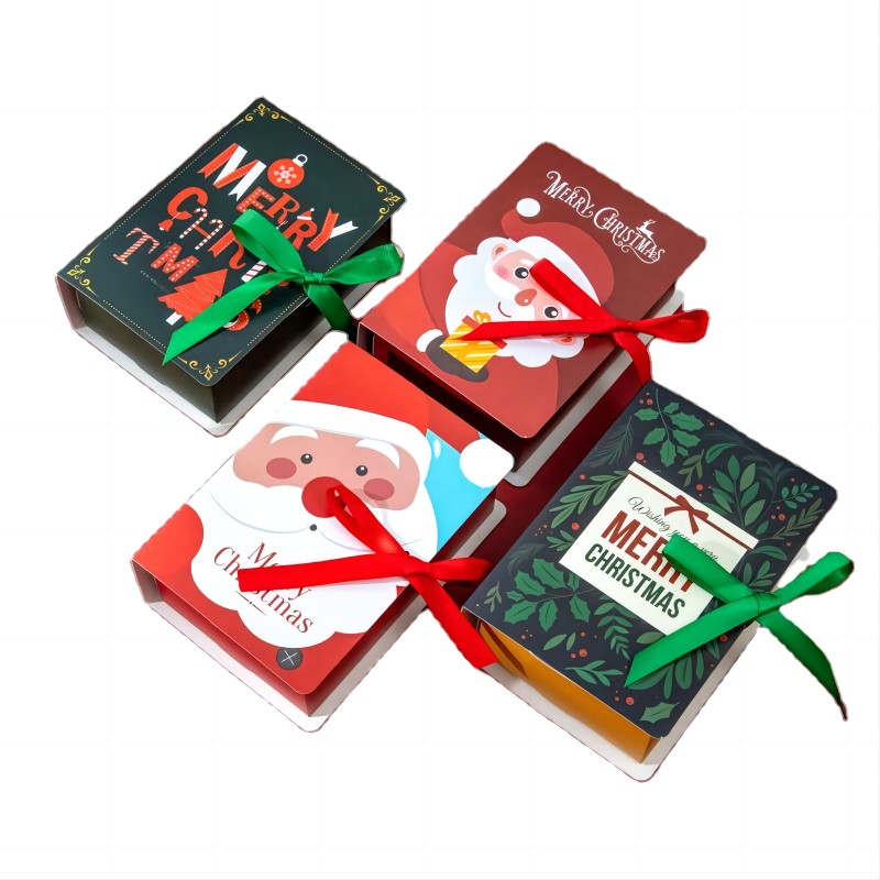 Art paper Christmas folding gift box with ribbon, model BDL65, Birtleypack