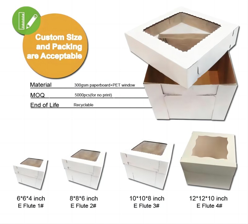 BDL Custom bulk bakery folding 12 inch window big Pastry Donut Boxes kraft white clear lid cake packing box