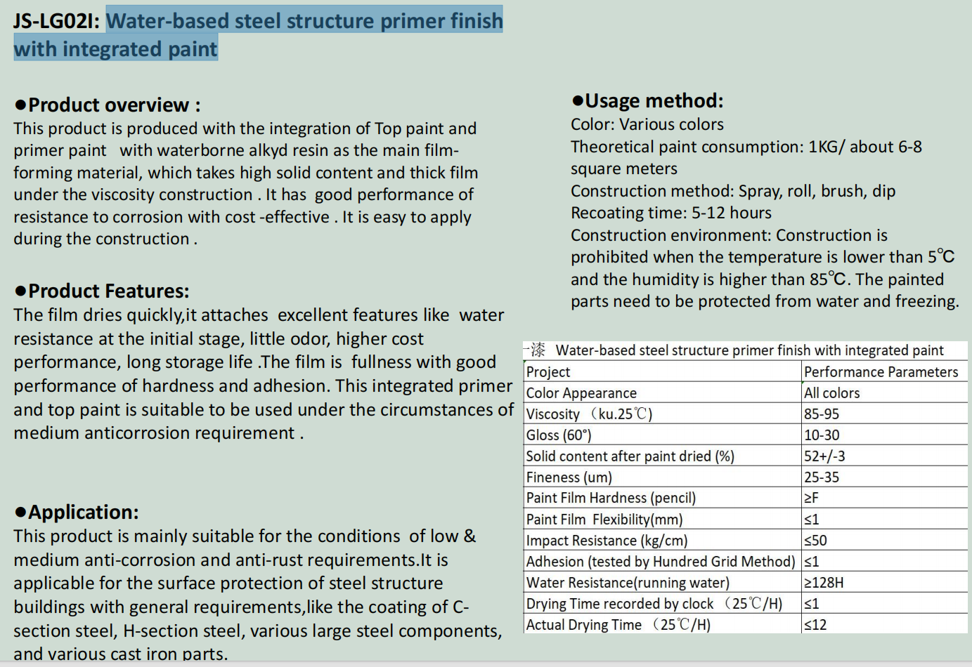 Water-based steel structure primer finish with integrated paint