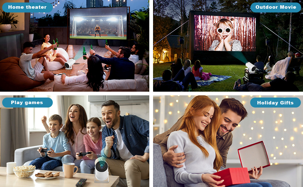 HY300 Mini Portable Projector, Support 4K 1080P with Dual-Band WIFI6 5G Wireless 5.0 Bluetooth Android 11, 180° 