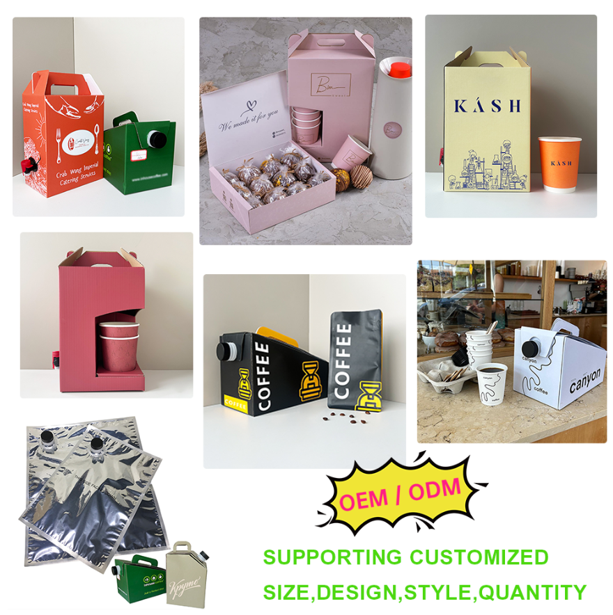 BDL Take Away Beverage Carrier Box with Secure Handle Custom Printed Portable Drink Packaging Hot Coffee Tea