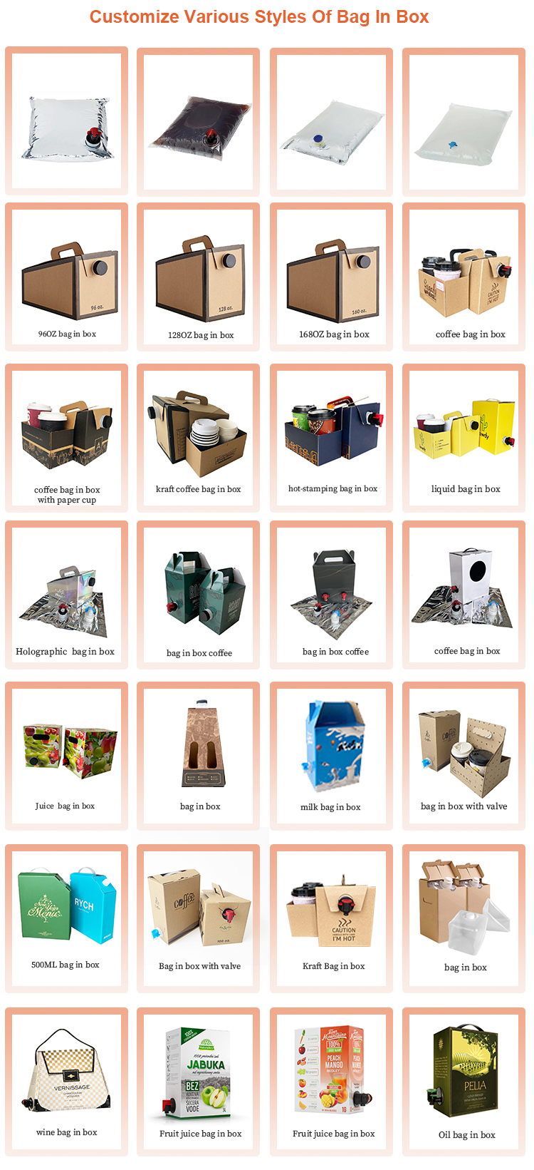 BDL Bib Bag in Box with Cap Dispenser Packaging for Oil Wine Juice Drink Coffee Water Pouch Plastic Container
