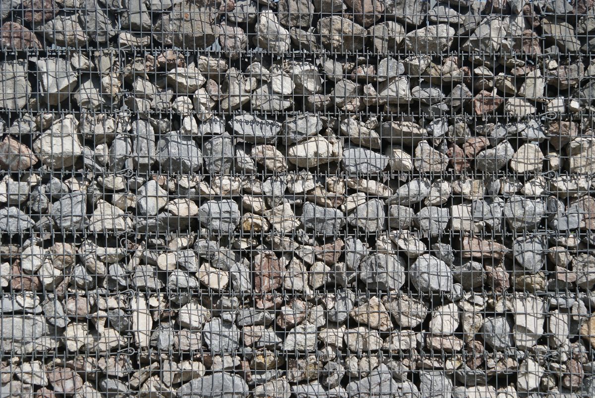 Modern gabion wall in residential landscaping