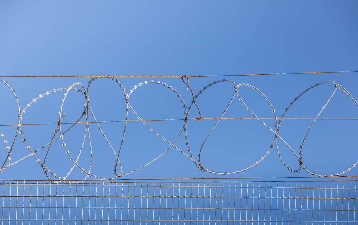 BTO blade closeup on concertina razor wire